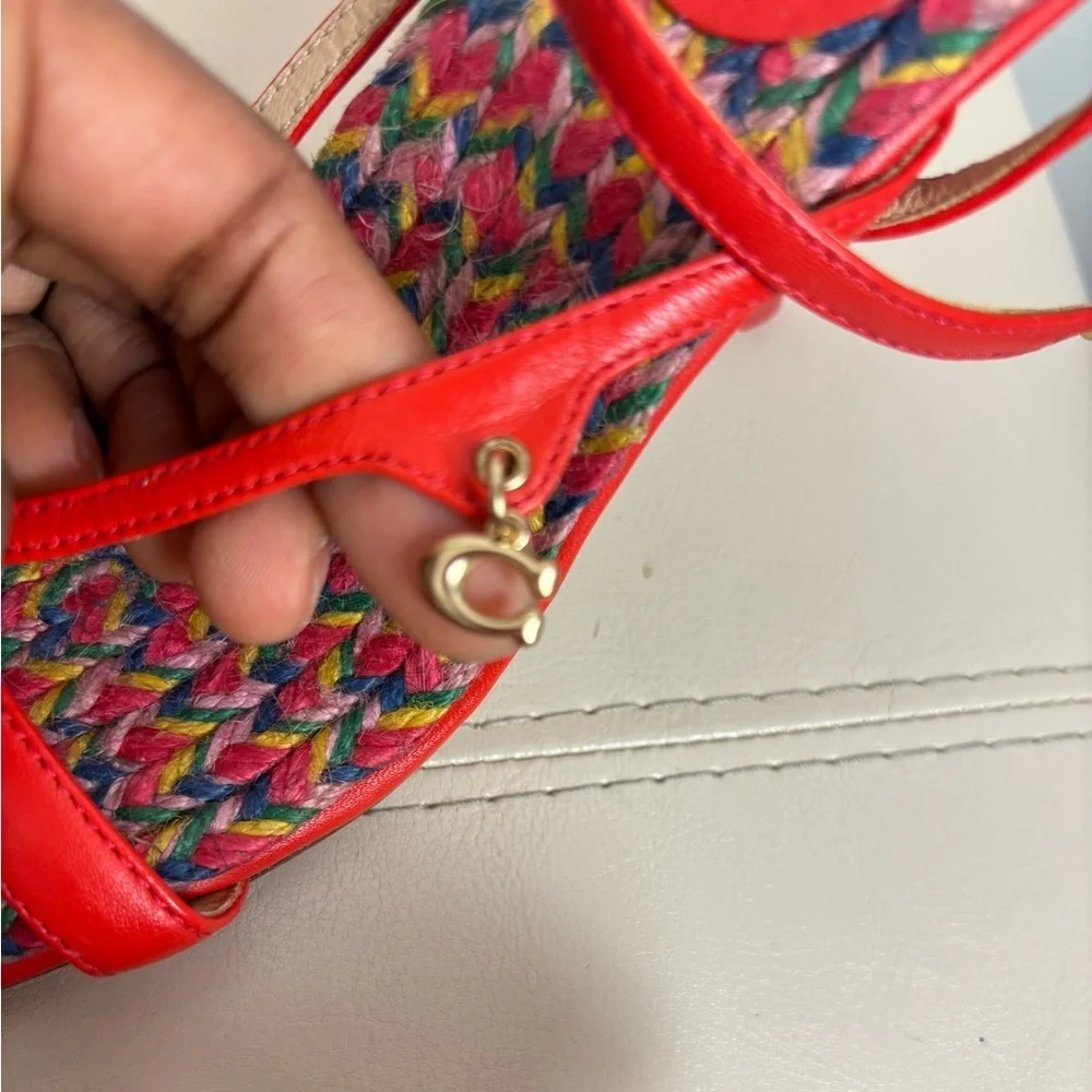 Coach Women's Kaia Leather Sandal In Red Orange Size 6 NWOT